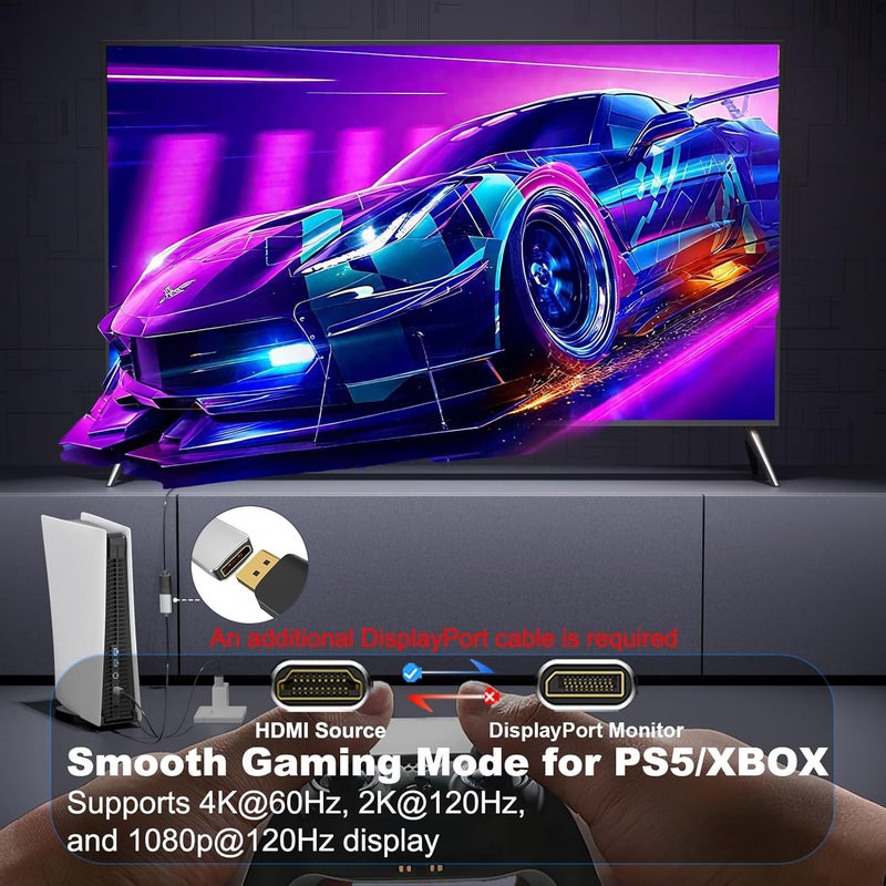 THANDBLE Active HDMI to DisplayPort Adapter (4K 60Hz 1080p 120Hz), Unidirectional HDMI Source to DP Monitor Display Port Adapter Compatible for NVIDIA, AMD, PS5/4, Xbox, PC, Laptop, Computer - Image 3